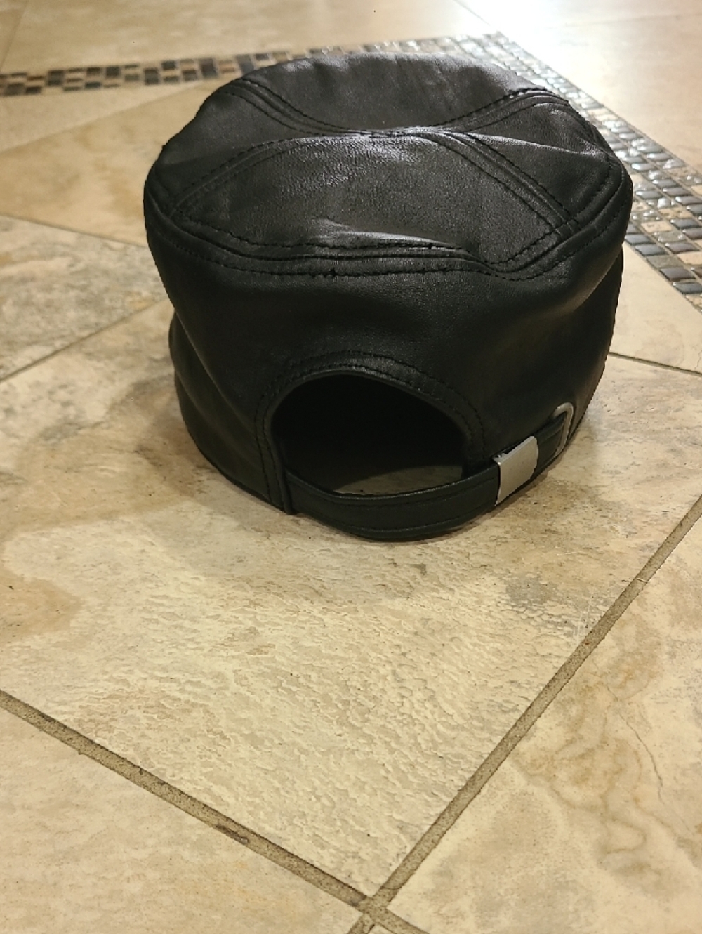 Men's Black Faux Leather Cadet Cap - Picture 3 of 7